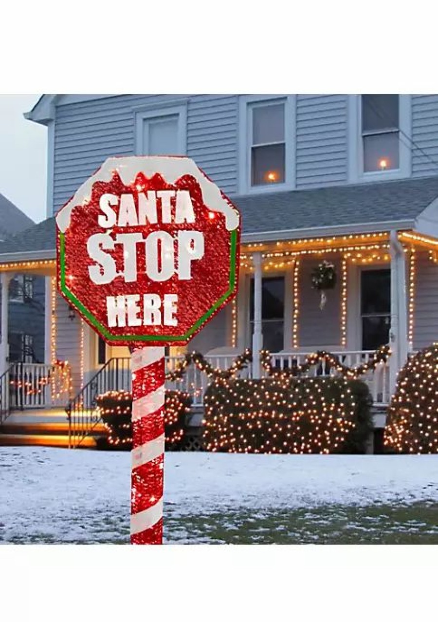 Home * | New National Tree 60 And White Stop Sign Decor With White Led Lights Red