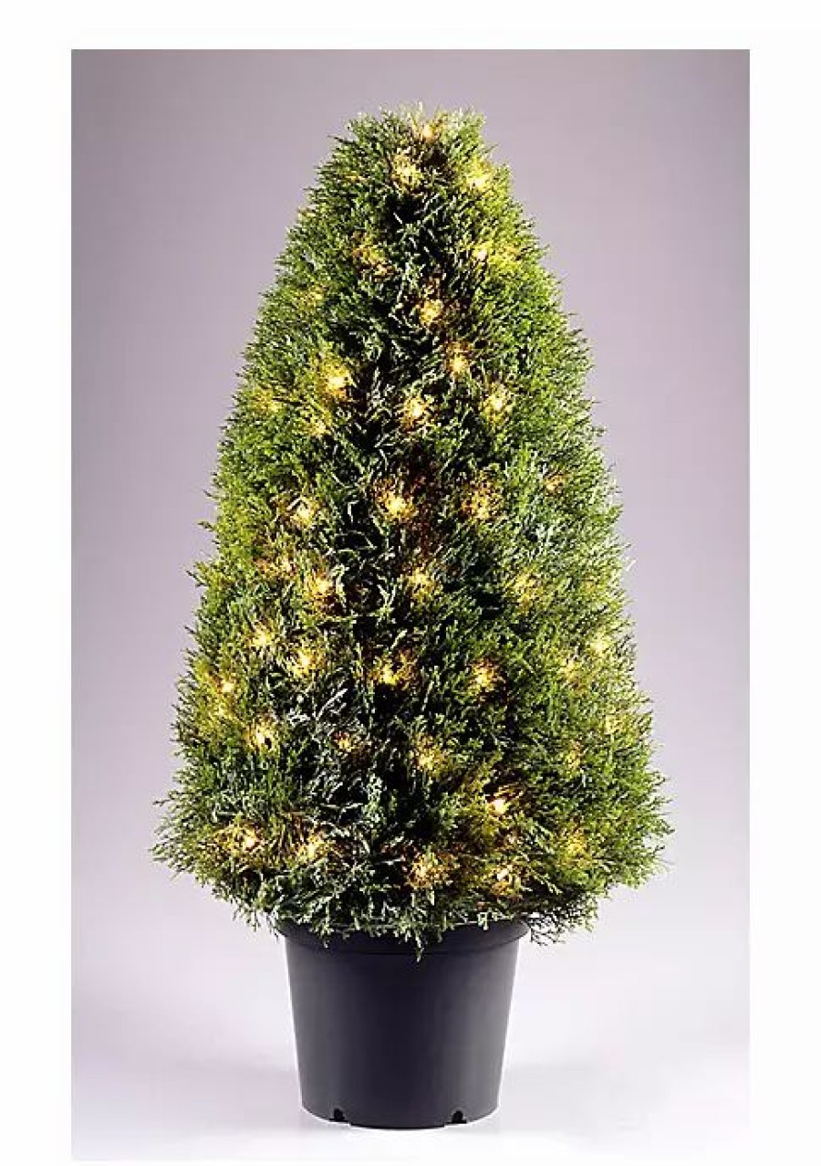 Home * | Cheap National Tree 42 Pre-Lit Artificial Potted Upright Juniper Tree 100 Clear Lights Green