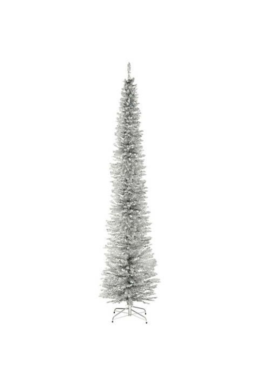 Trees * | Cheapest National Tree 9 Pencil Tinsel Artificial Christmas Tree Unlit Lights Silver