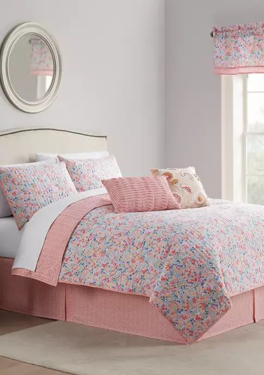 Bed & Bath * | Outlet Waverly Speckled Ditsy 4 Piece Quilt Set Coral