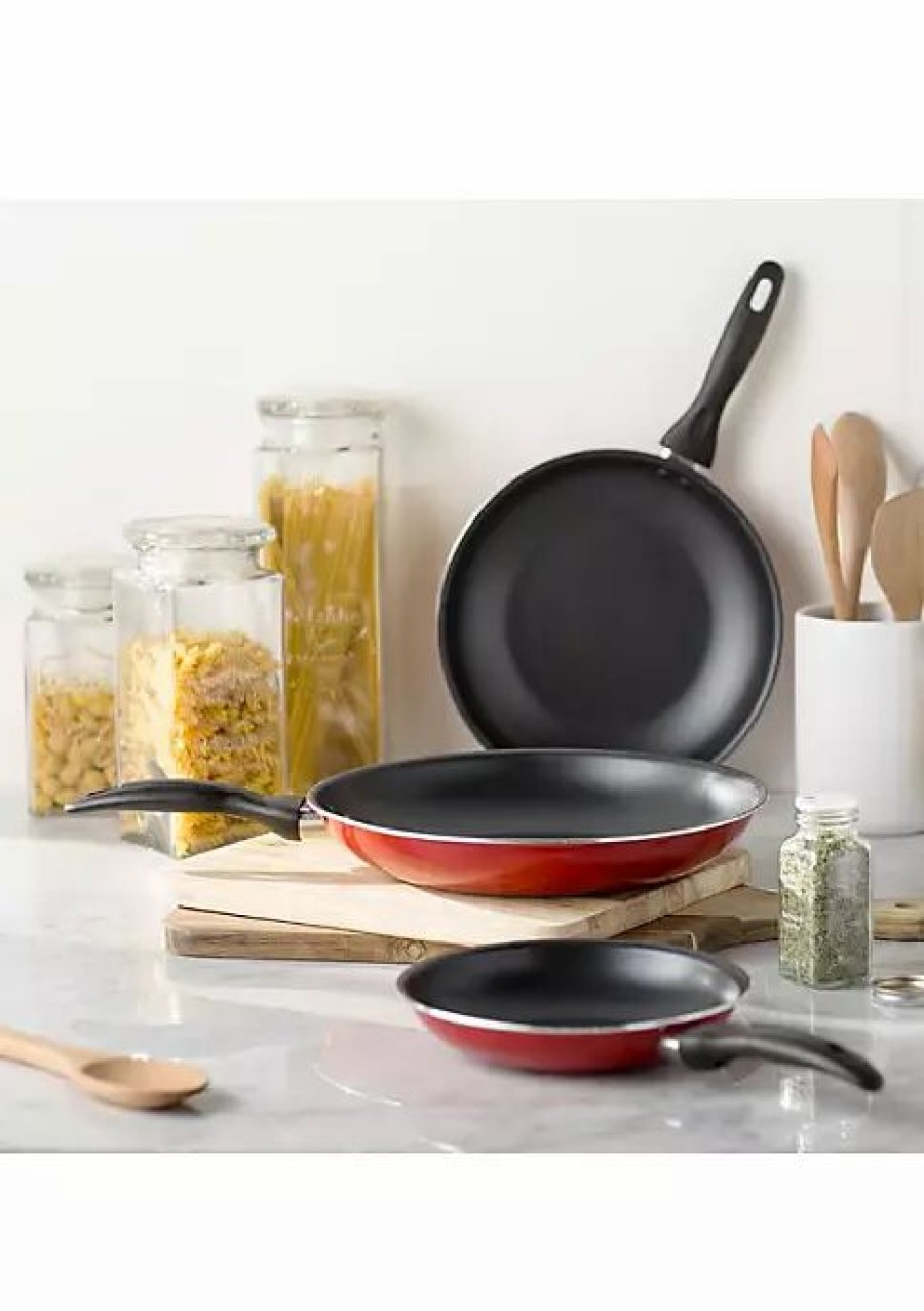 Home * | Budget Lexi Home Aluminum 3-Piece Non-Stick Frying Pan Set Red/Black