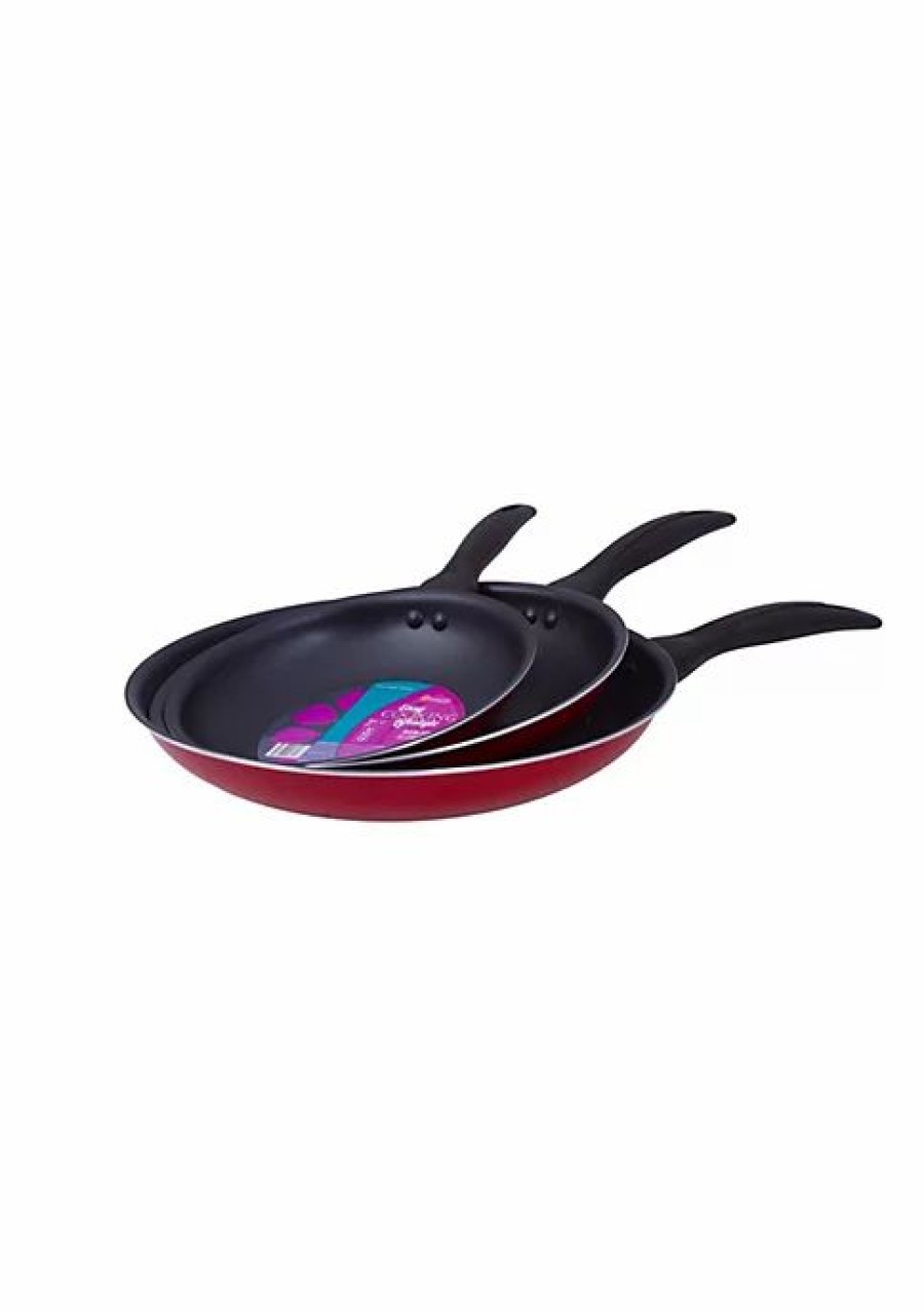 Home * | Budget Lexi Home Aluminum 3-Piece Non-Stick Frying Pan Set Red/Black