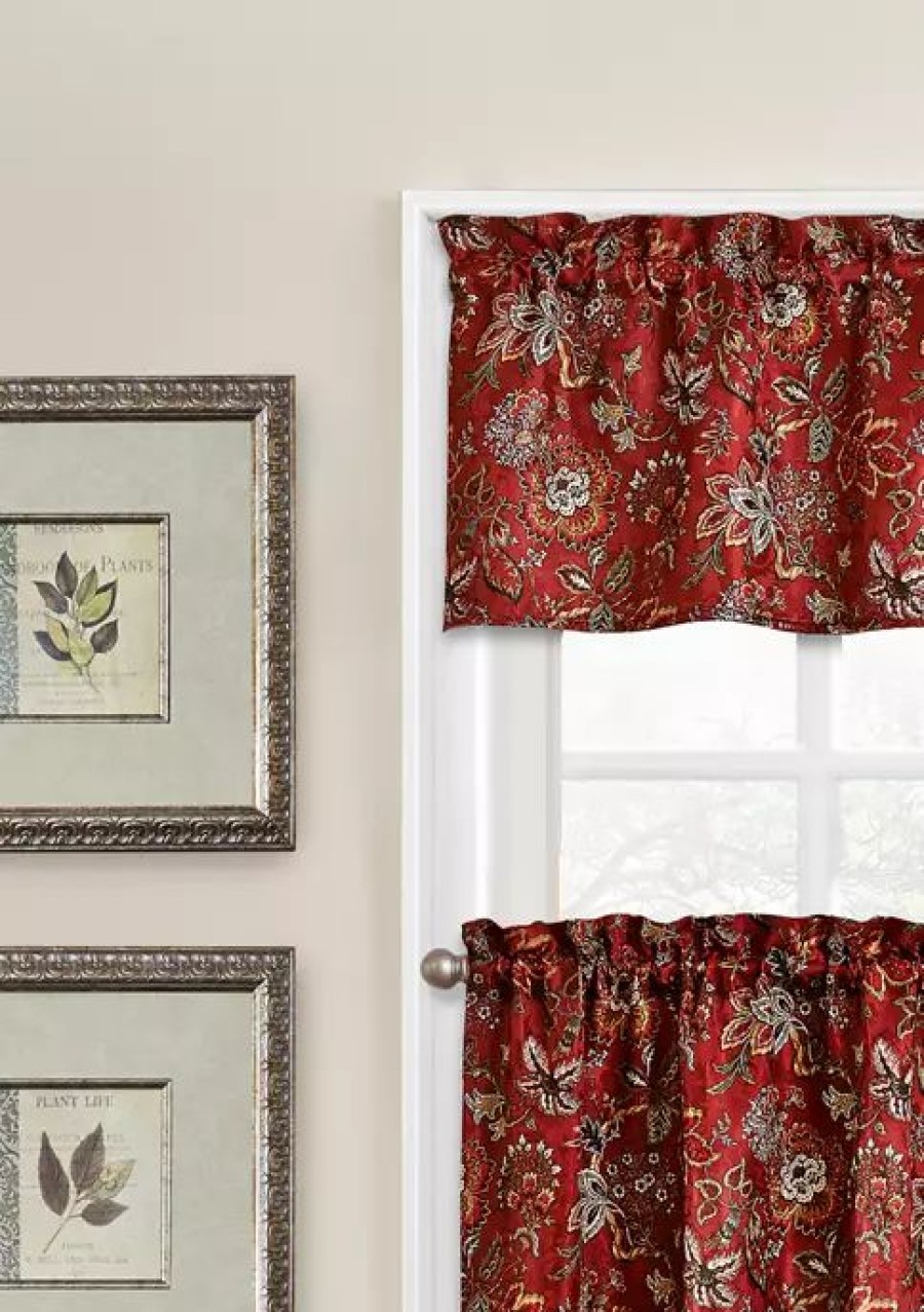 Home * | Best Reviews Of Traditions By Waverly Navarra Floral Tier And Valance Set Crimson