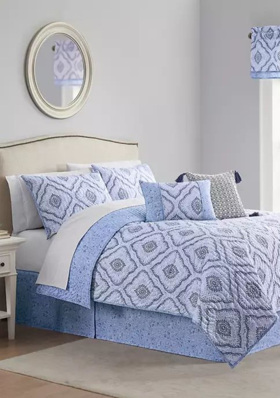 Bed & Bath * | Hot Sale Waverly Curves Ahead 4 Piece Quilt Set Blue Fog