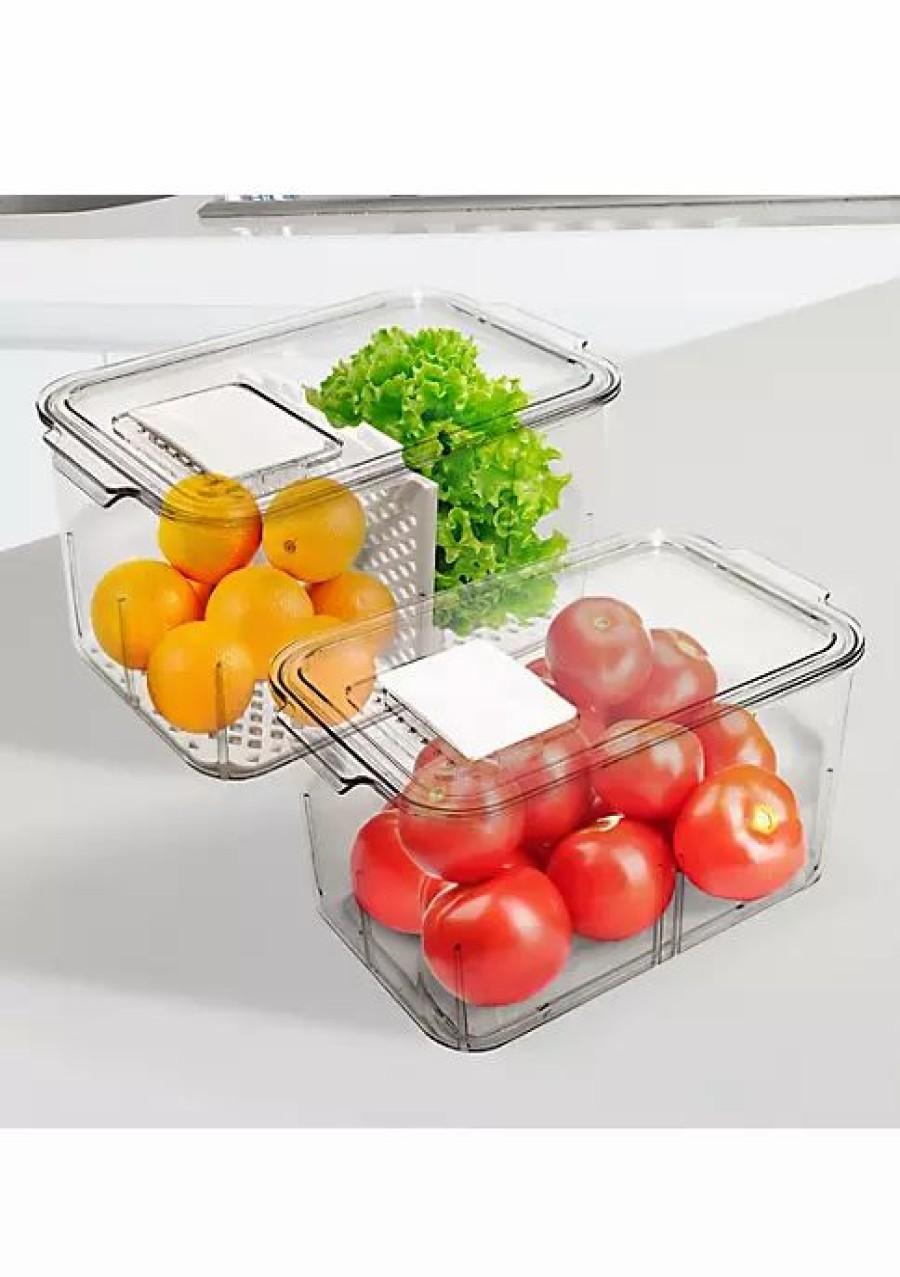 Home * | Hot Sale Lexi Home Eco Conscious Acrylic Fridge And Cabinet Vented Veggie Organizers Set Of 2 Clear