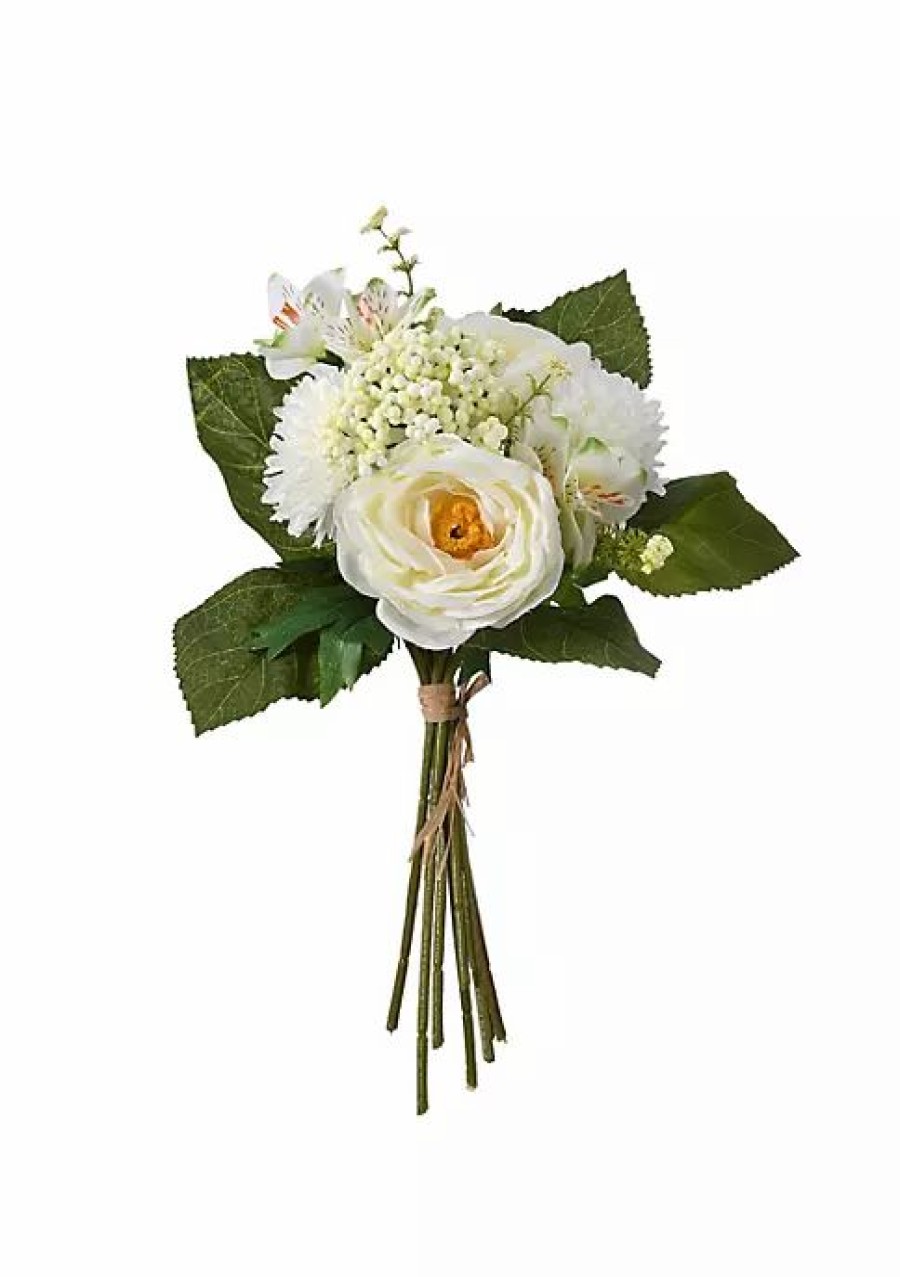 Home * | Wholesale National Tree 13 And Green Peony Rose Bundle Artificial Flower Bouquet White