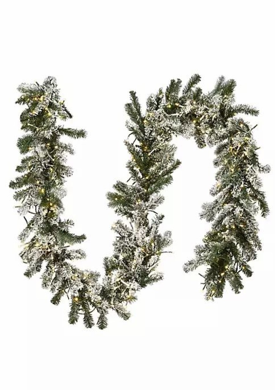 Home * | Cheap National Tree 9 X 12 Pre-Lit Battery Operated Snowy Sheffield Spruce Artificial Christmas Garland Multi-Color Led Lights Green