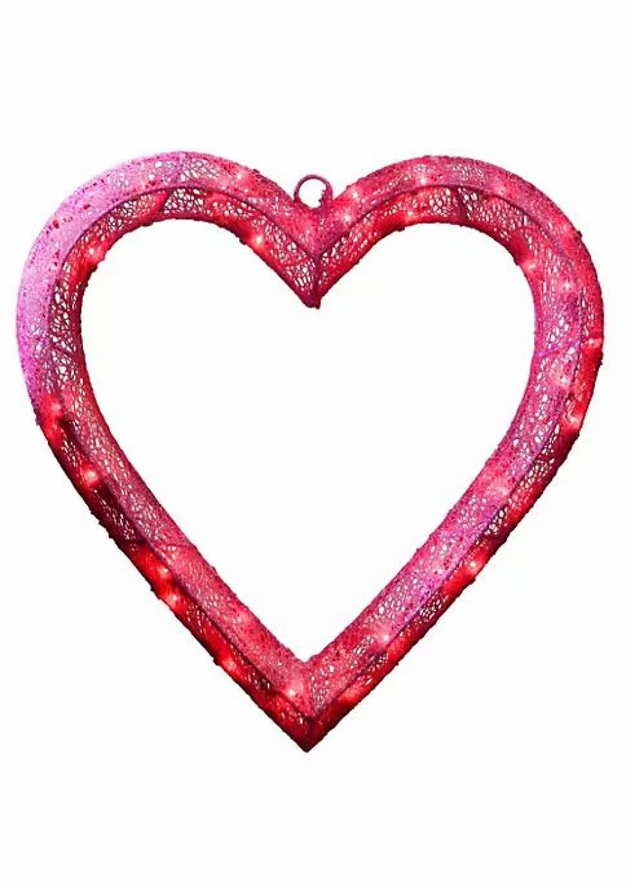 Home * | Buy National Tree 15 Pre-Lit Contemporary Heart Hanging Decor Red Led Lights Pink