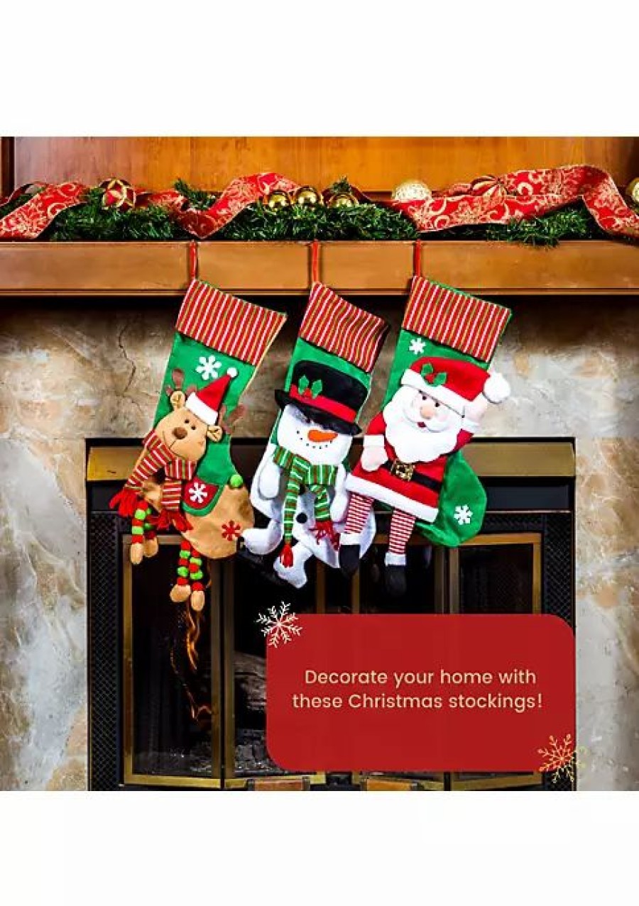 Home * | Best Sale Lexi Home Large Christmas Holiday Stockings Set Of 3 Hanging Legs Stockings Assorted