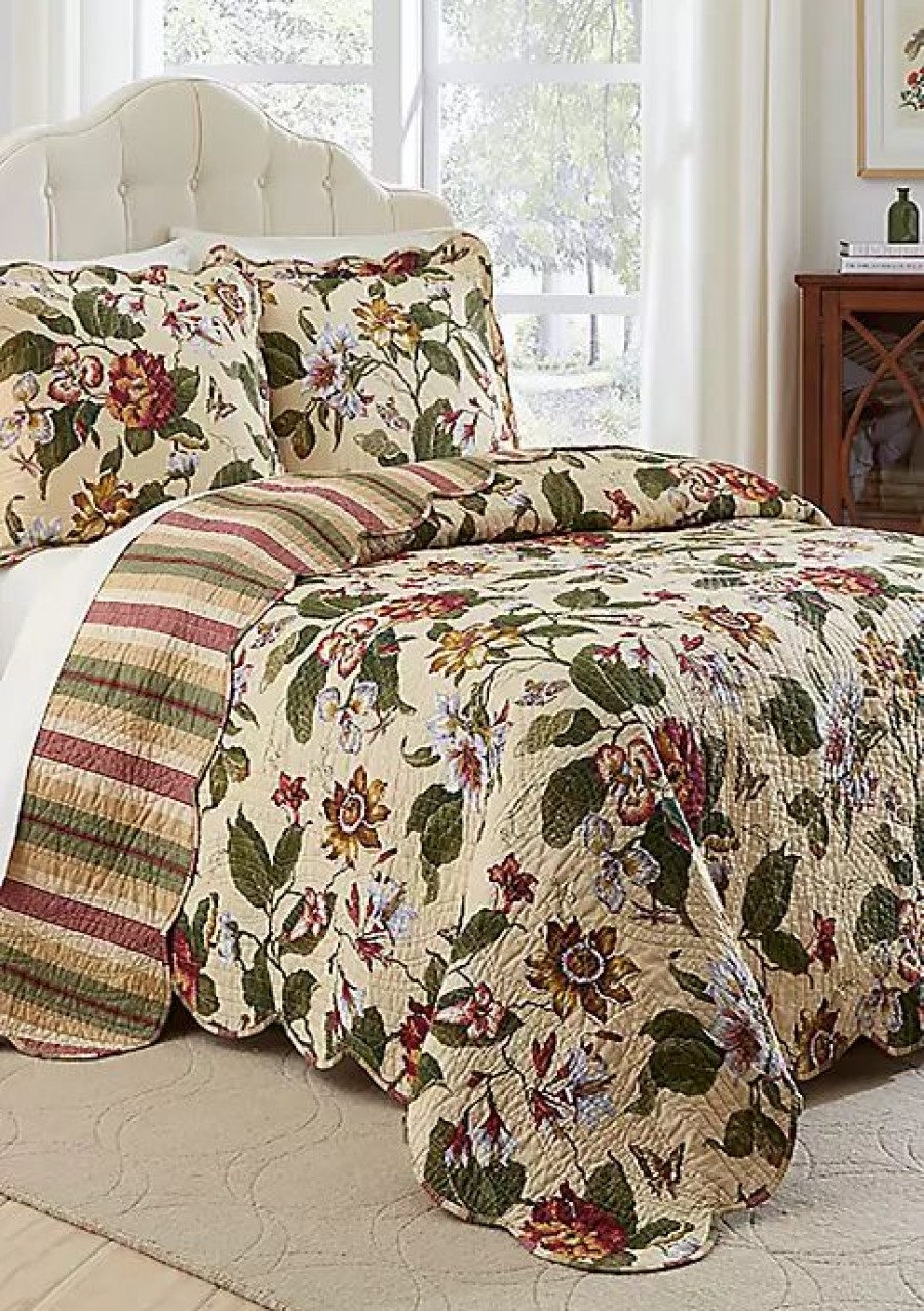 Bed & Bath * | Cheap Waverly Laurel Springs King 3 Piece Bedspread Set Parchment