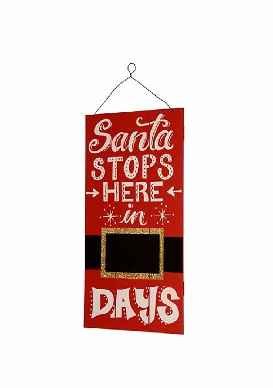 Home * | Top 10 National Tree And White Santa Countdown Rectangular Wall Art Decor 22 X 11.25 Red