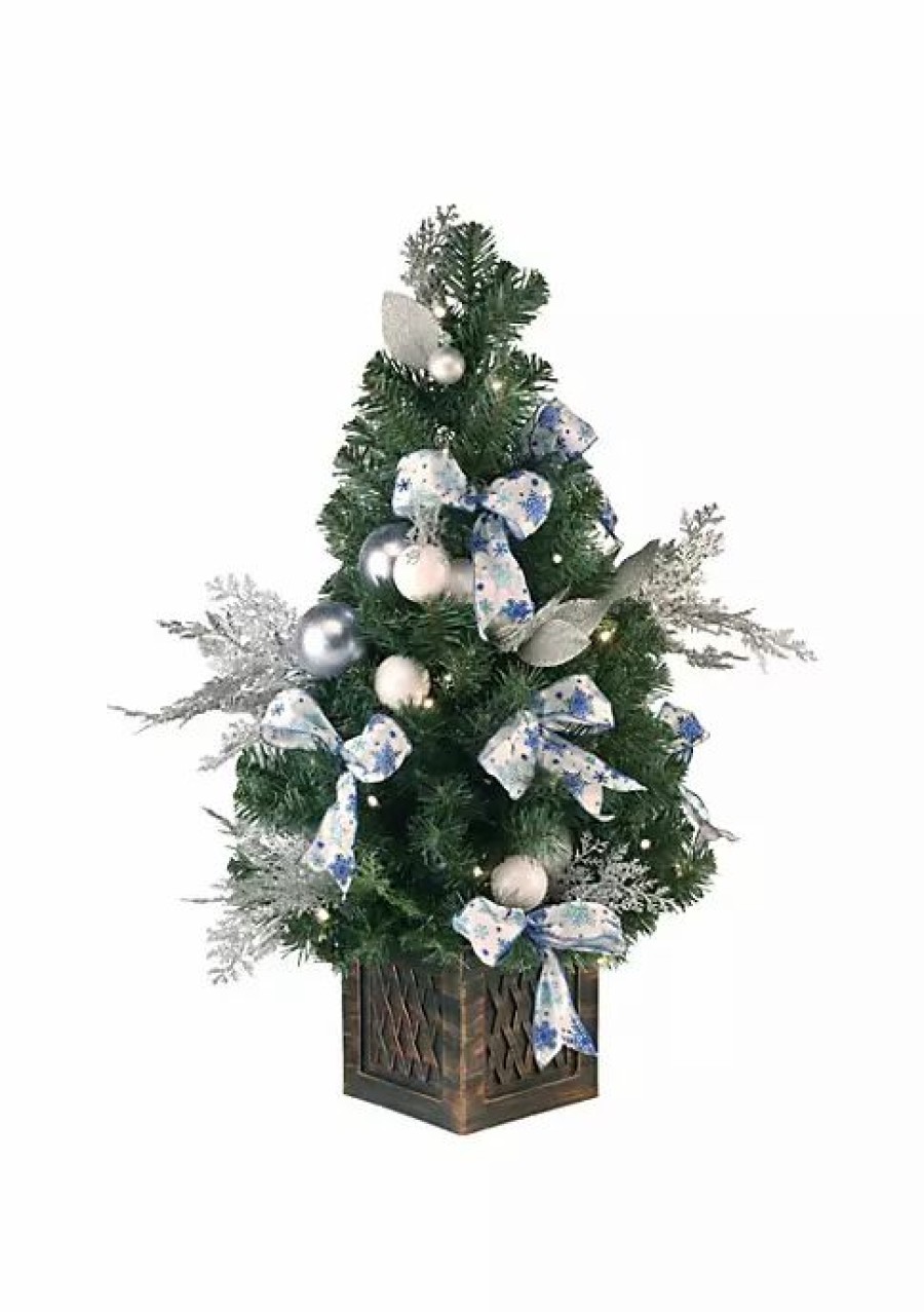 Trees * | Outlet National Tree 4 Pre-Lit Silver Ornamented Artificial Christmas Tree Clear Lights Green