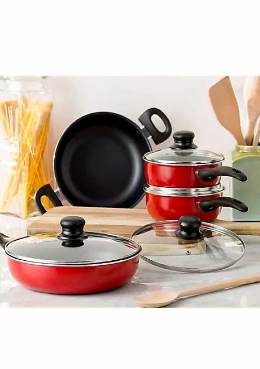 Home * | Flash Sale Lexi Home Thermal Conducting Aluminum Non-Stick Cookware 8 Piece Set Red