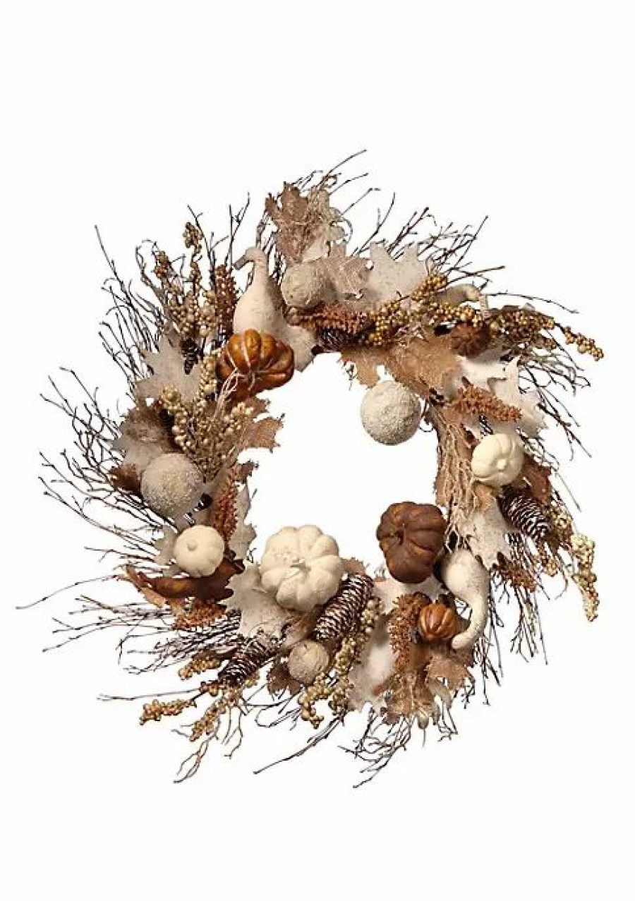 Home * | Buy National Tree And Brown Artificial Autumn Wreath 28-Inch Unlit White