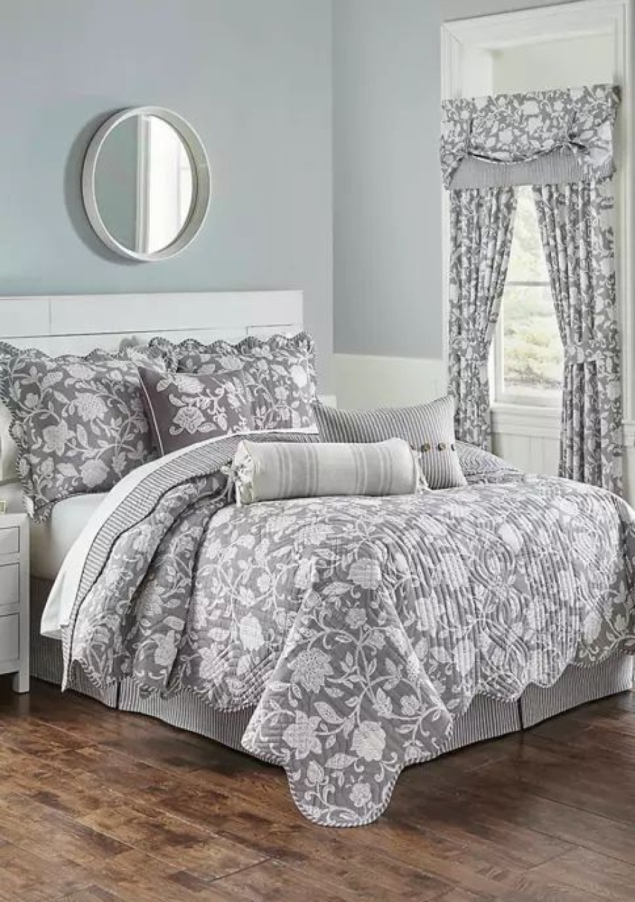 Bed & Bath * | Top 10 Waverly Stencil Vine Reversible Quilt Set Charcoal