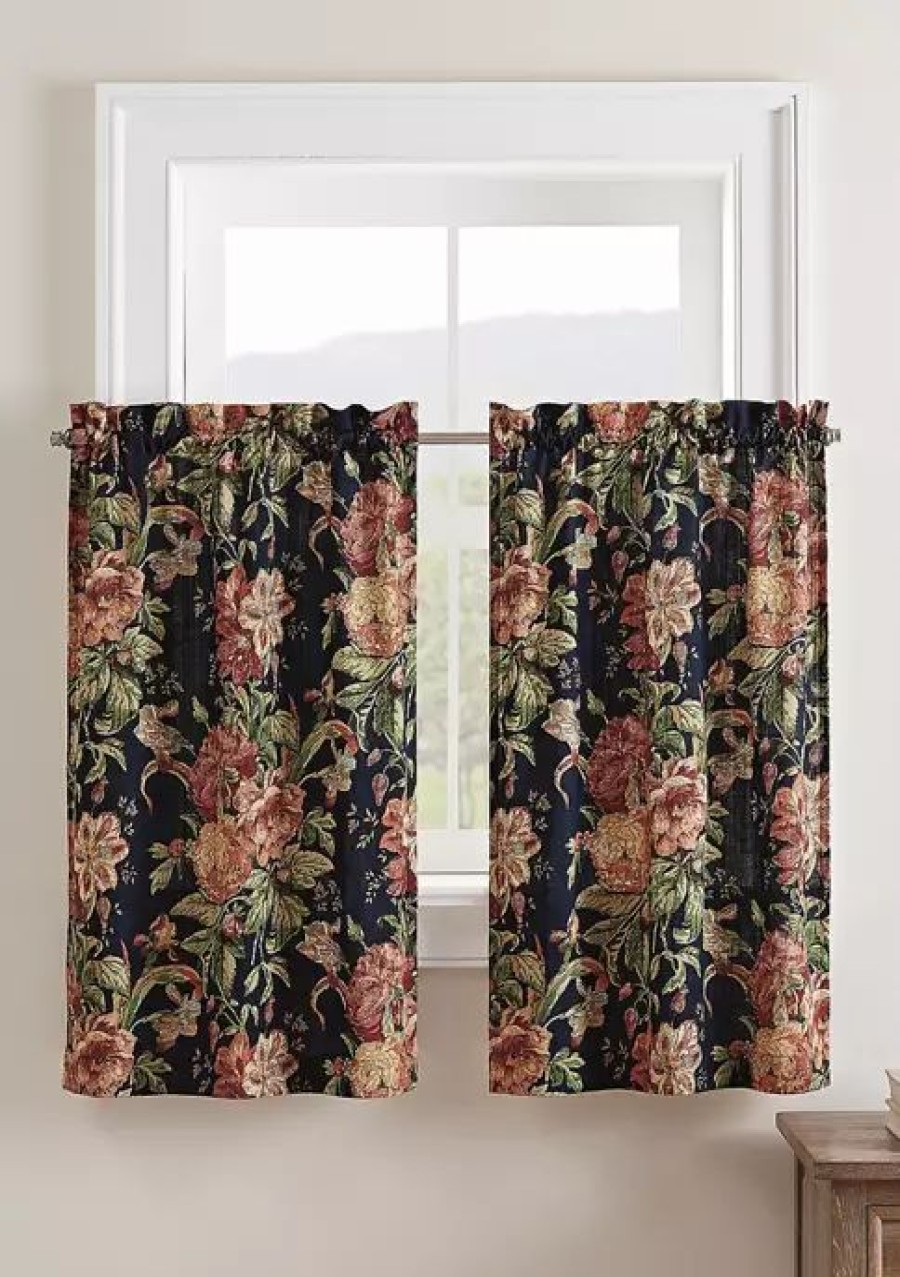 Home * | Best Reviews Of Waverly Kensington Bloom Window Tier Pair Grey