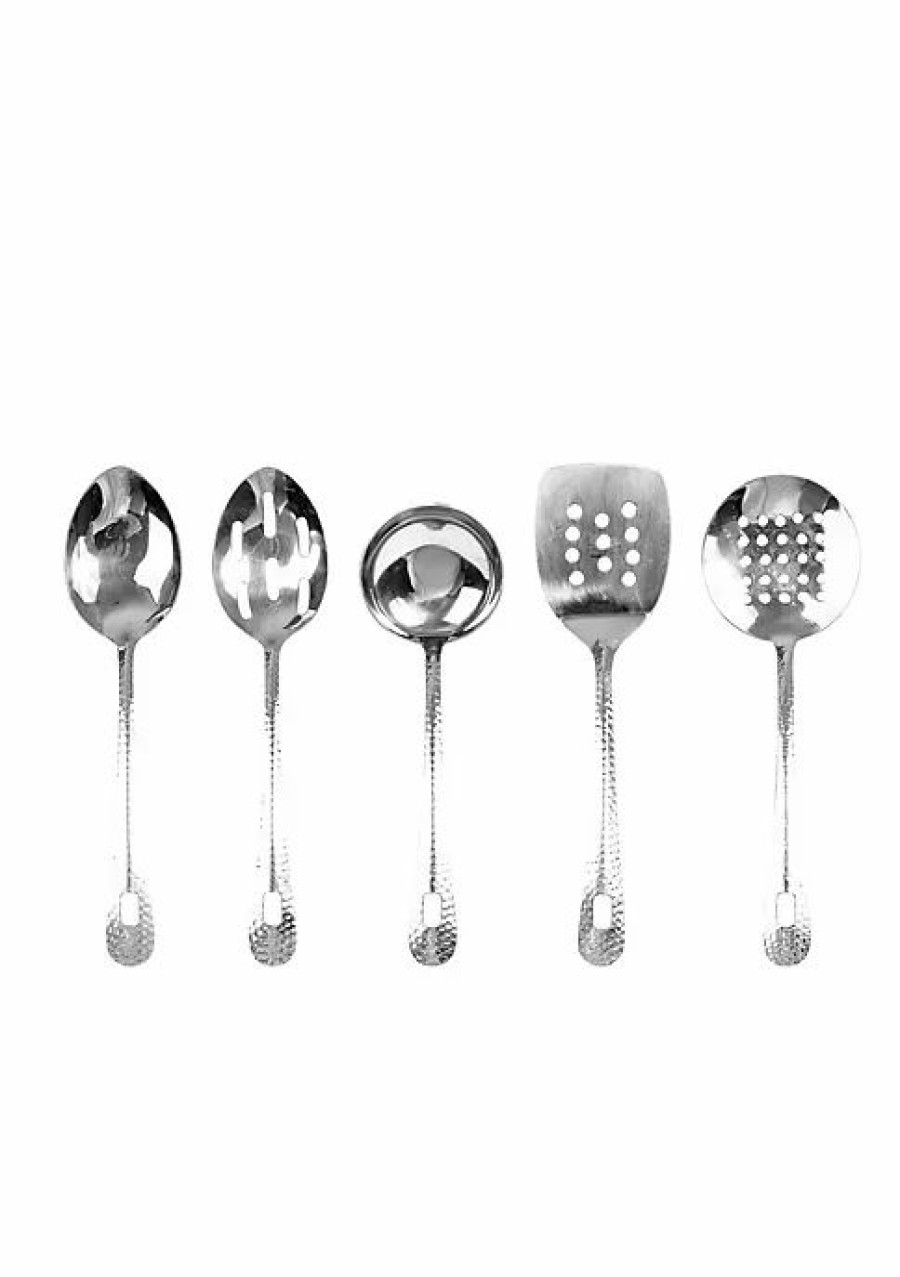 Home * | Hot Sale Lexi Home Premium Stainless Steel 9 Inch Mini Supreme Hammered Kitchen Utensils Set Of 5 Nickel/Silver