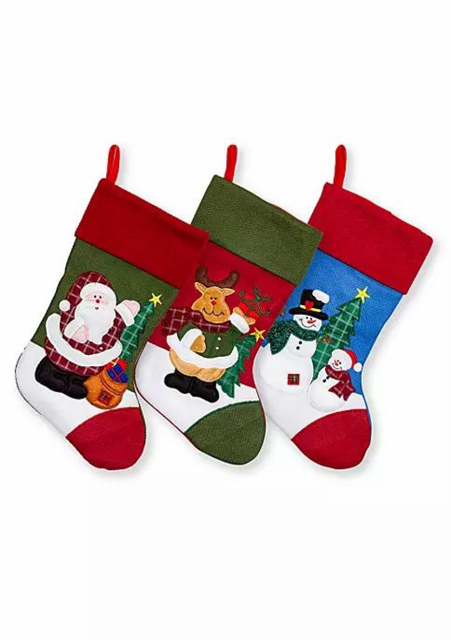 Holiday * | Best Deal Lexi Home Large Christmas Holiday Stockings Set Of 3 Embroidered Stockings Assorted