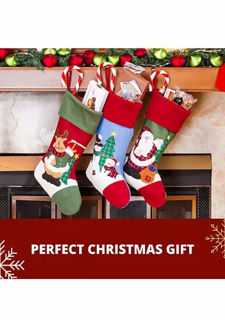 Holiday * | Best Deal Lexi Home Large Christmas Holiday Stockings Set Of 3 Embroidered Stockings Assorted