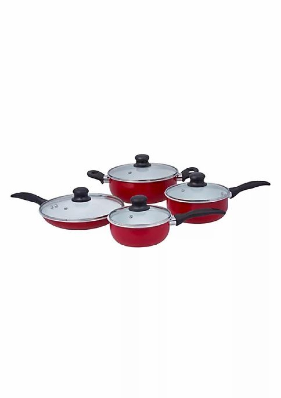 Home * | Cheapest Lexi Home 8 Piece Thermal Conducting Aluminum Non-Stick Cookware Set Red/White