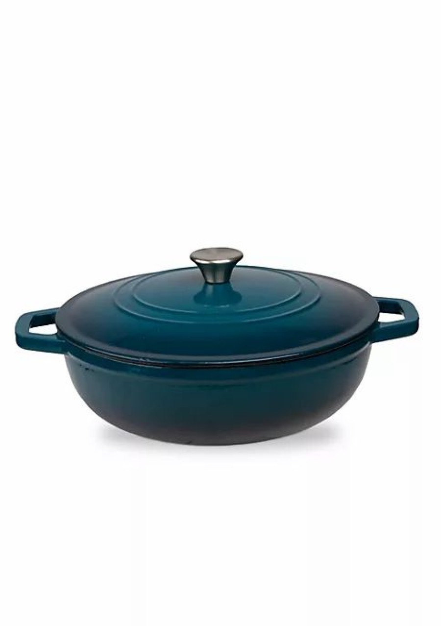 Home * | Outlet Lexi Home Durable Cast Iron Low Pot Dutch Oven 5Qt In Blue Ombre