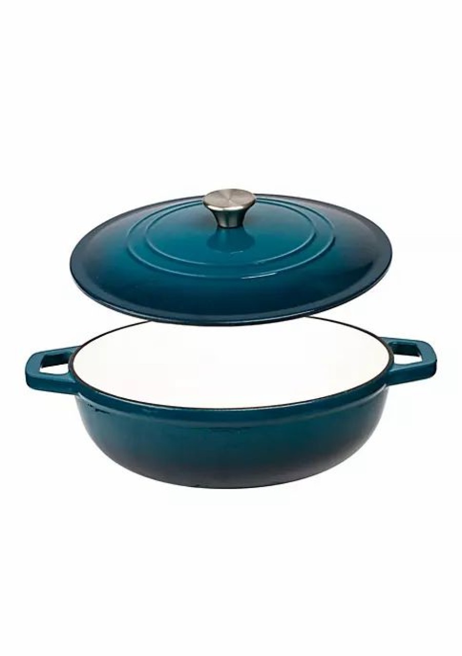 Home * | Outlet Lexi Home Durable Cast Iron Low Pot Dutch Oven 5Qt In Blue Ombre