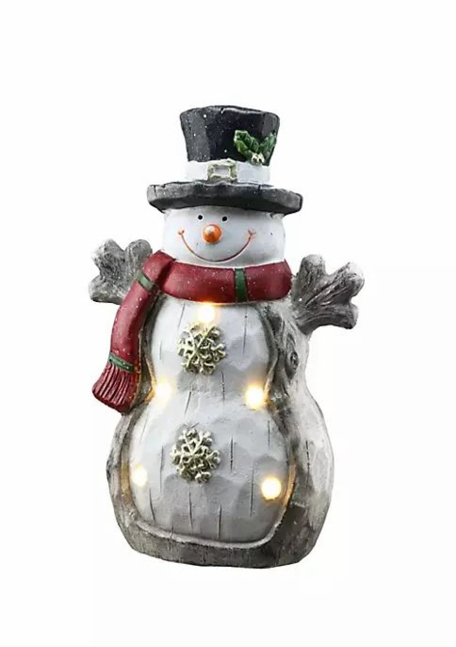 Home * | Outlet National Tree 16.5 And Green Battery Operated Led Lighted Snowman Christmas Tabletop Figurine White