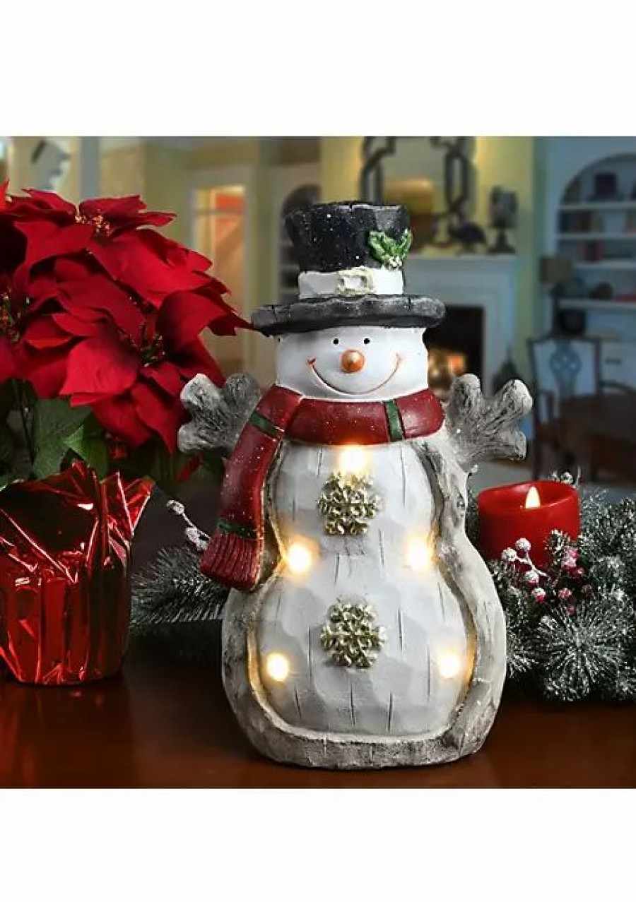 Home * | Outlet National Tree 16.5 And Green Battery Operated Led Lighted Snowman Christmas Tabletop Figurine White