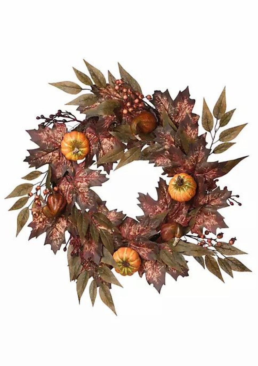 Home * | Coupon National Tree Ivy Vines And Maple Leaves Artificial Thanksgiving Wreath 24-Inch Unlit Orange