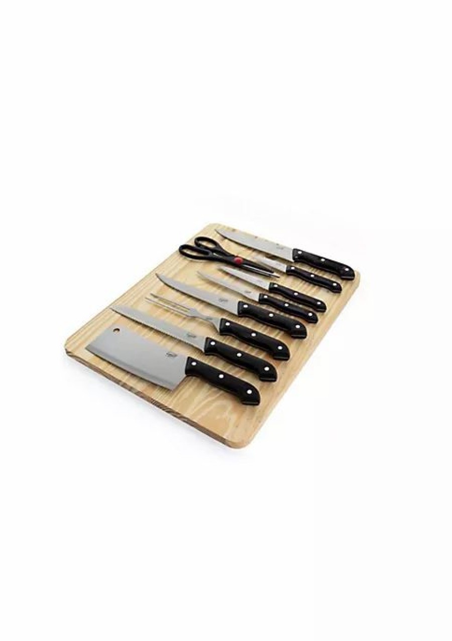 Home * | Discount Lexi Home 10 Piece Cutlery Set With Jumbo Wooden Cutting Board Natural/Black