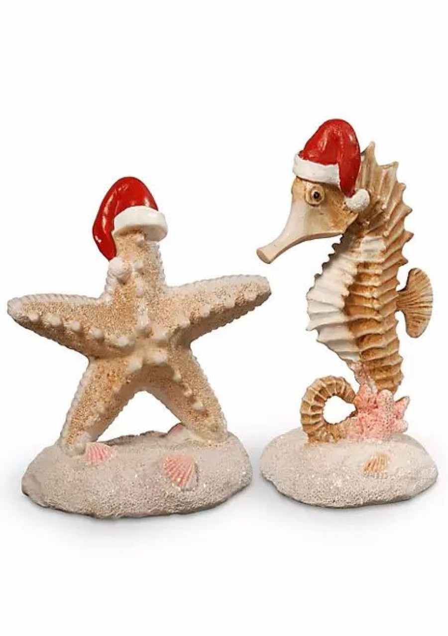 Holiday * | Coupon National Tree Set Of 2 And Red Seahorse With Starfish Christmas Tabletop Decor 7.25 Brown