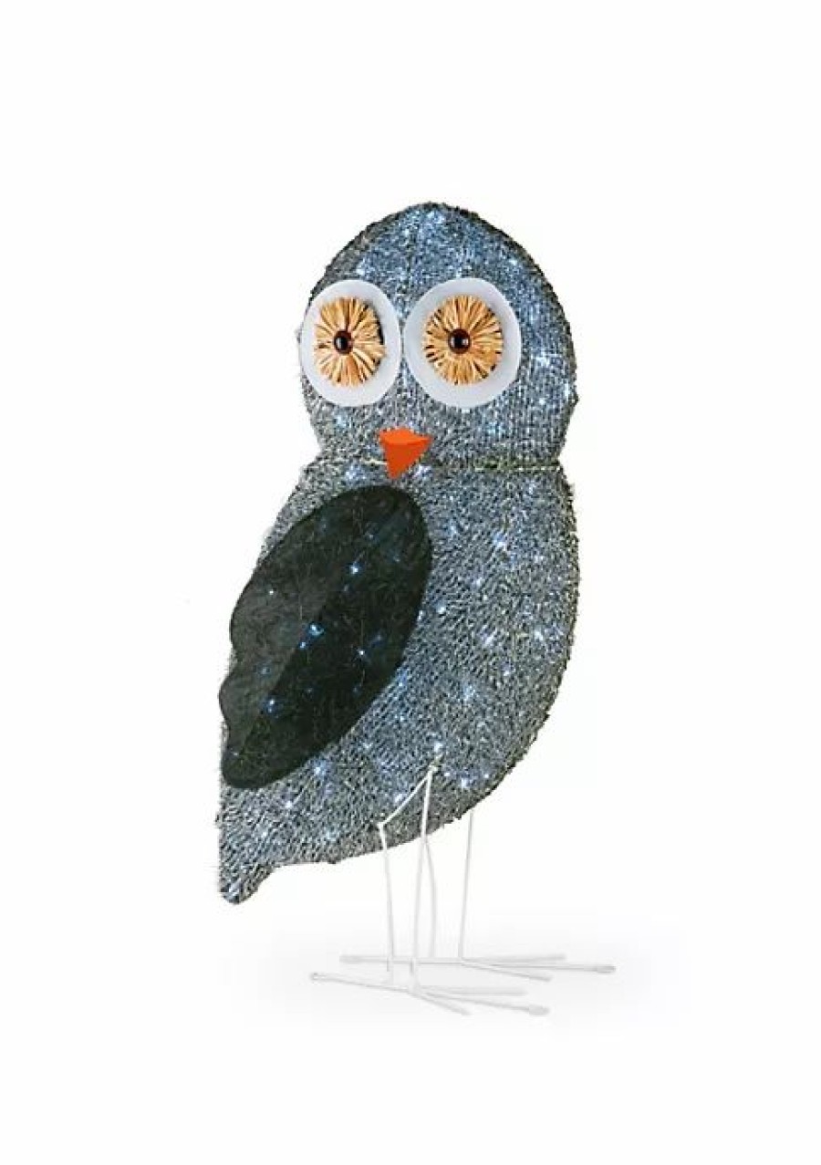 Home * | Deals National Tree 37 Led Lighted Fuzzy Owl Outdoor Christmas Decoration Gray