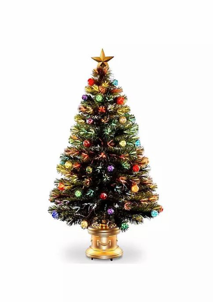 Holiday * | Discount National Tree 48 Pre-Lit Medium Fiber-Optic Artificial Ornamented Christmas Fireworks Tree Led Lights Green