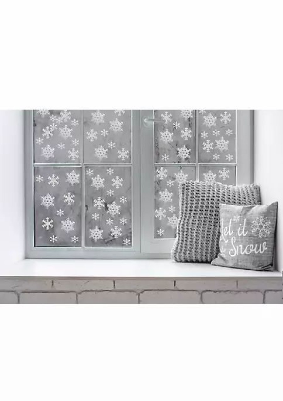 Home * | Top 10 Lexi Home Christmas Large Door Window Decal Diy Glitter Snowflakes Silver Glitter