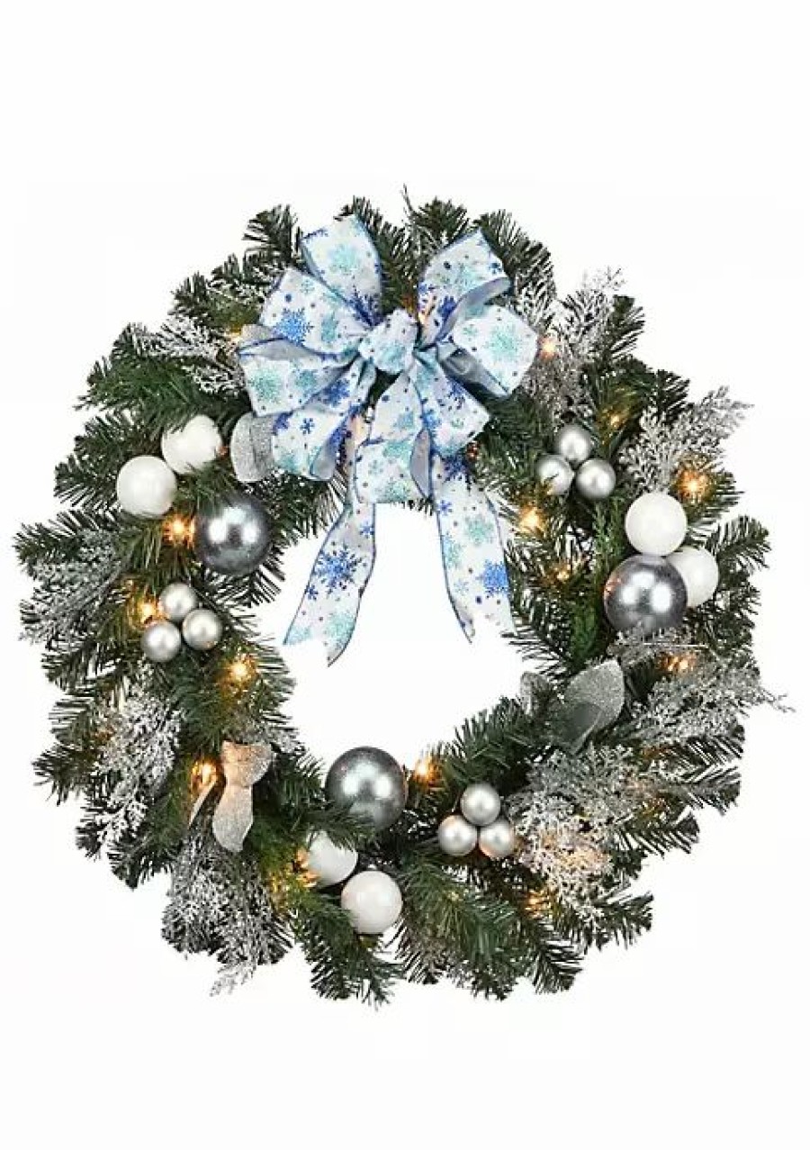 Holiday * | Best Pirce National Tree Pre-Lit Artificial Christmas Wreath With Ornaments 32-Inch Clear Lights Green