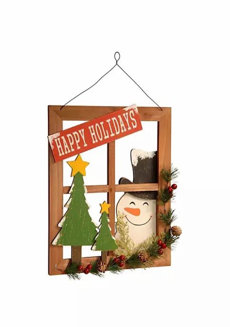 Home * | Flash Sale National Tree And White "Happy Holidays" Rectangular Wall Art Decor 14.75 X 13 Brown