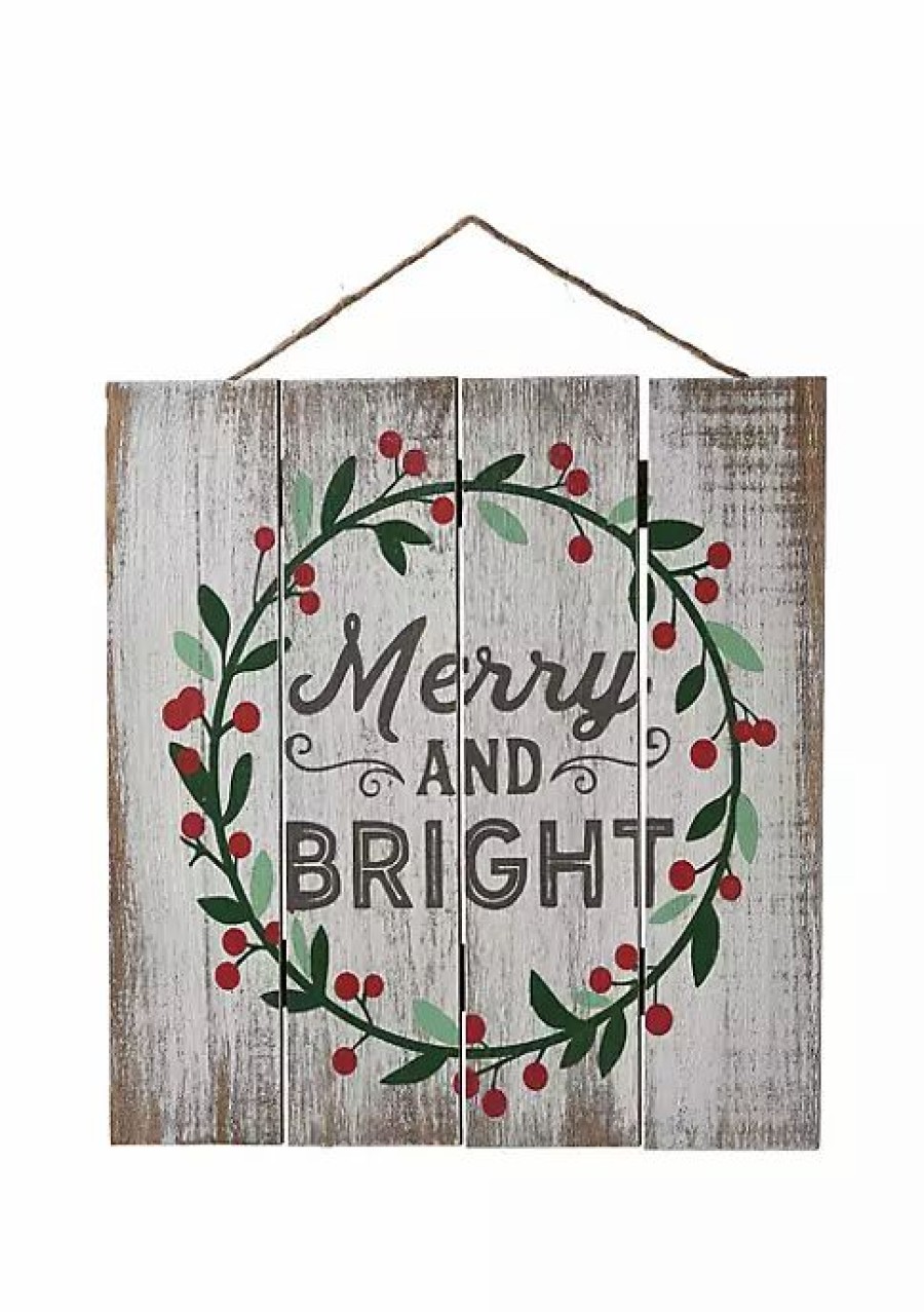 Holiday * | Deals National Tree And Green Distressed Christmas Holiday Square Wall Sign Decor 13.25 X 13.25 White